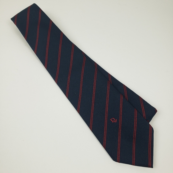 Dior Navy Blue Tie with Red Stripes - Picture 3 of 6